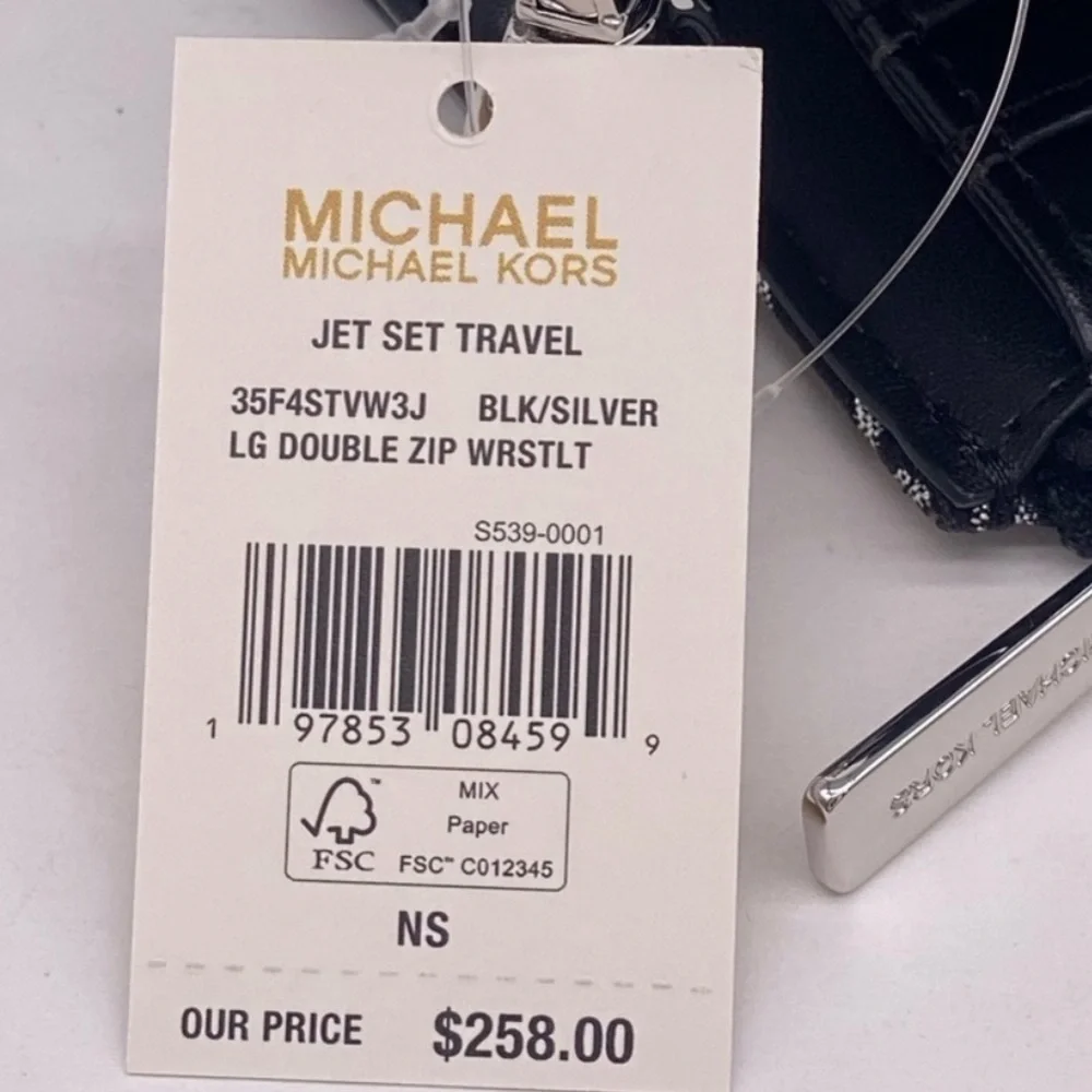 Michael Kors Black and Silver Patterned Wristlet Wallet Phone Case